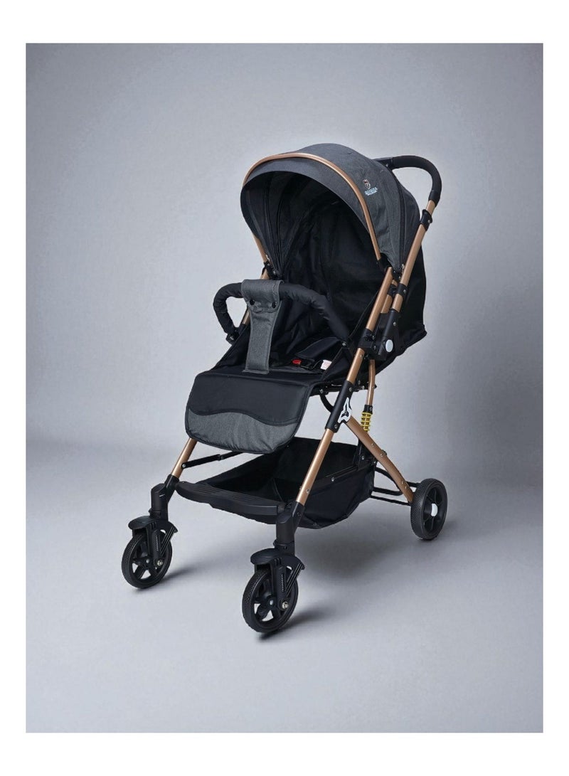 BABYCARA Ultra Lightweight Baby Stroller Folding Travel – One Hand Fold, 2-Way Facing, Gold Frame/Grey - Image 4
